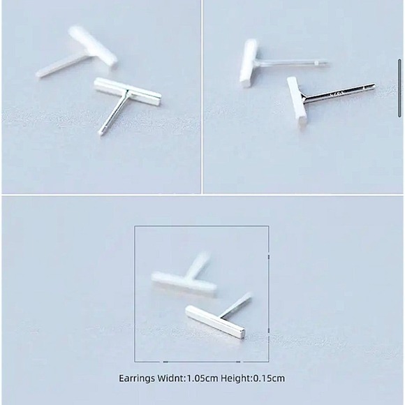 Sterling Silver Bar Post Stud Earrings Minimalist - Picture 10 of 10